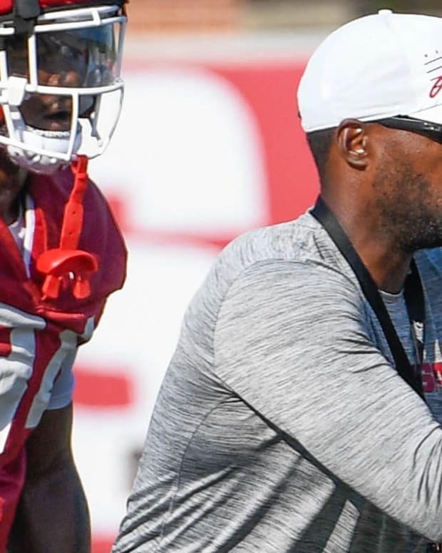 Razorbacks defensive coordinator Travis Williams in practice Friday